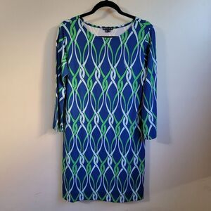 Melly M Blue and Green Geometric Sheath Dress Size Medium